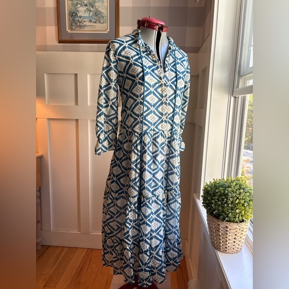 Dolma Cotton Blue and White Midi Dress Size Small - Picture 7 of 11